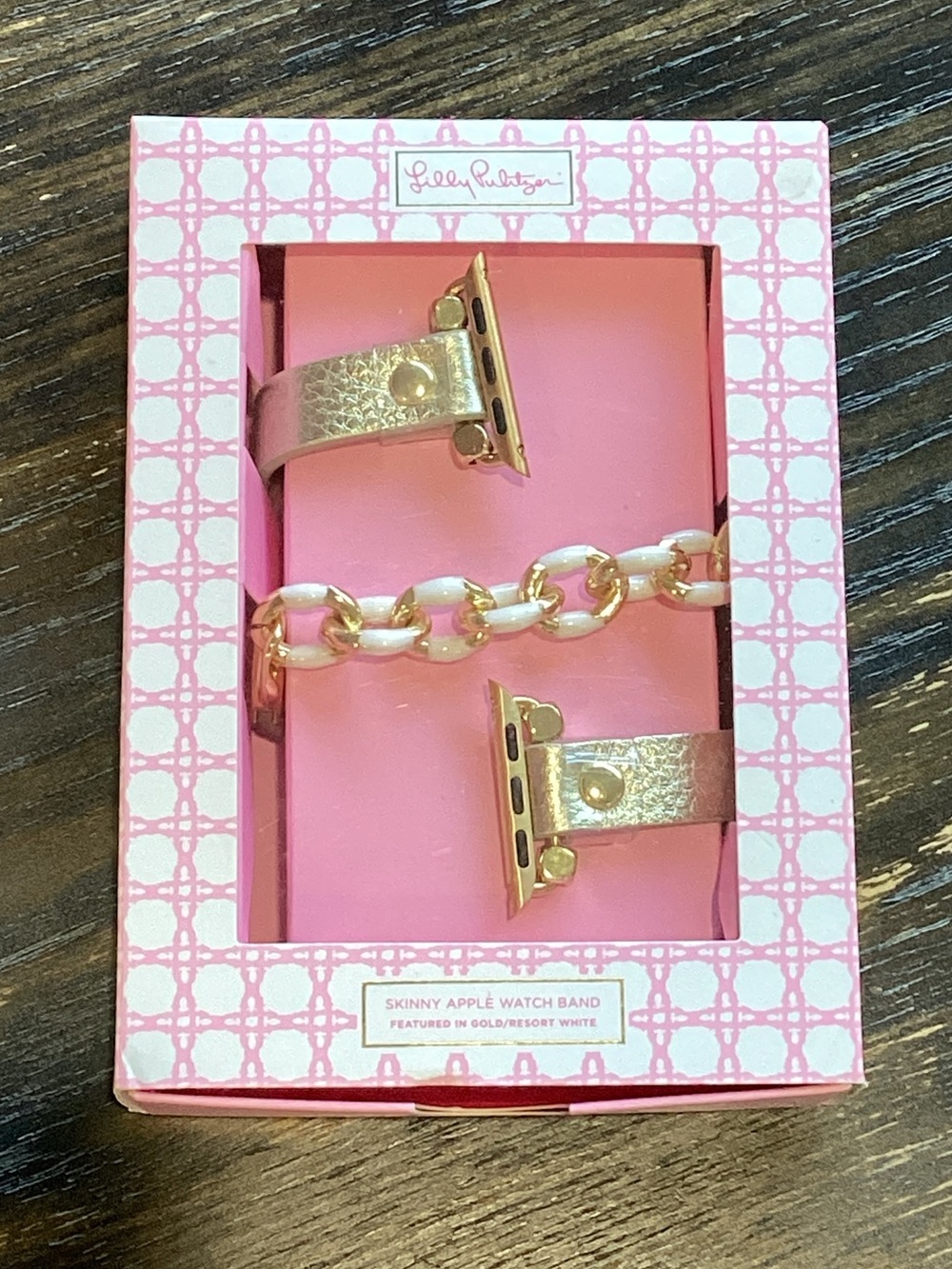 Lilly Pulitzer Skinny Leatherette Resort Gold & White Chain Apple Watch Band